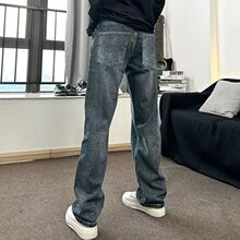 春夏新款潮流牛仔裤宽松直筒阔腿裤百搭 男士潮牌高街水洗ins休闲