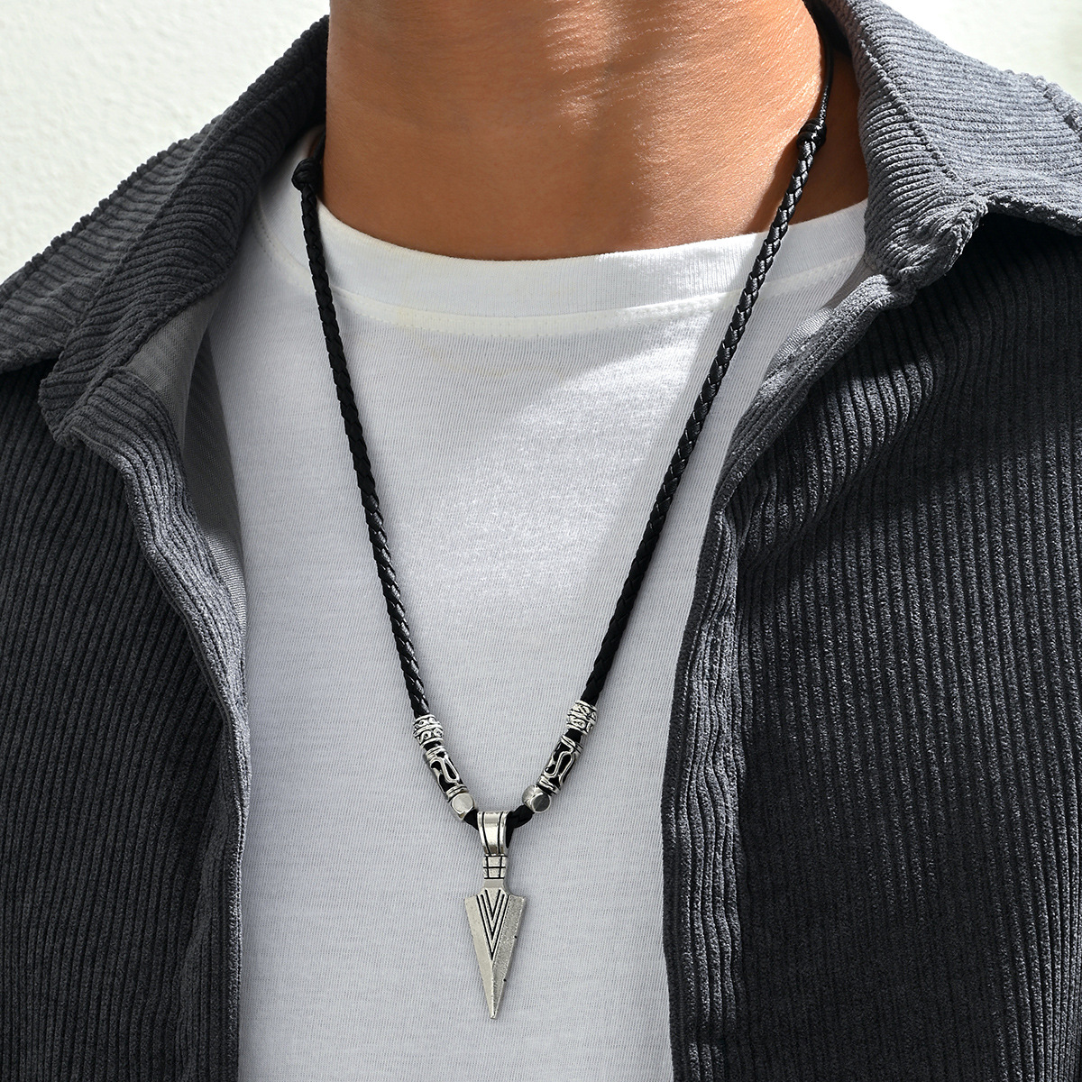 Amazon Cross-border Hot Selling European and American Alloy Pendant Arrow Necklace Chain Men Adjustable Necklace Factory in stock Wholesale