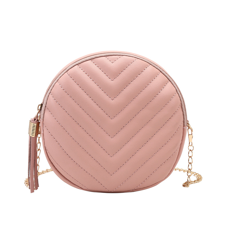 Bolso Redondo de Hombro Bordado para Mujer, PU, con Borla y Cadena, para Uso Diario