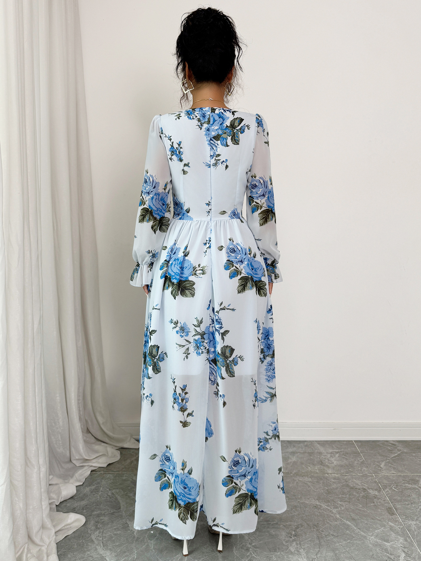 Women's Elegant Simple Printed Long Sleeve Dress Ruffled Trim Autumn Winter Fashion Offering Both Style And Comfort_ecoleips.com