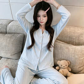 现货带胸垫65潮棉秋冬新款睡衣女家居服套装一件代发包邮
