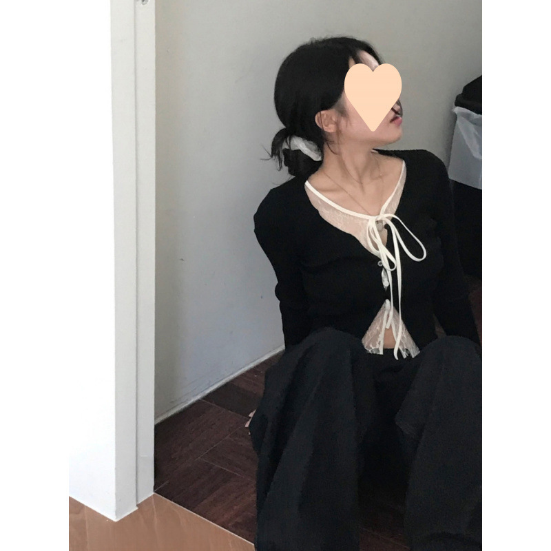 2025年の新型の偽の2つはレースのハスの葉の辺のメリヤスのカーディガンのギャルの風の上着の女性をつなぎ合わせます。|undefined