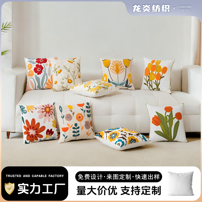 Funda de cojín bordada con diseño floral para comercio transfronterizo, estilo bohemio marroquí, para sofá, con mechones de terciopelo