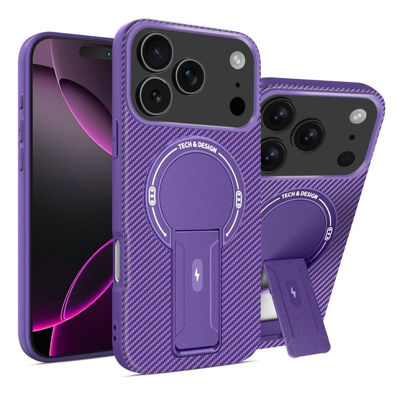 适用iPhone17Promax手机壳跨境炭纤维纹支架磁吸苹果16防摔15硬壳|undefined