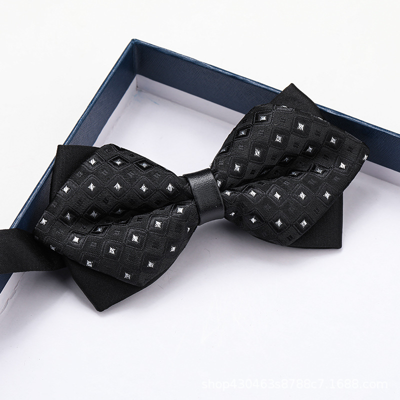 삼각형 검정색 대형 격자 무늬 나비 넥타이