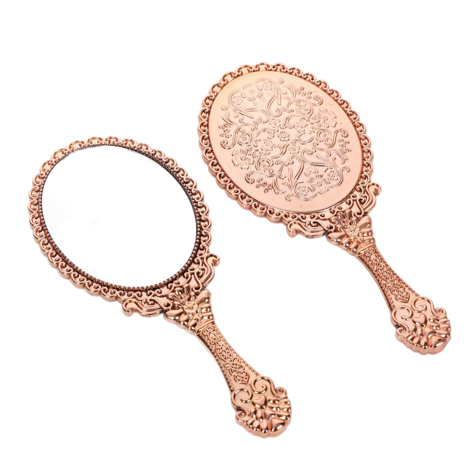 Espejo de mano retro con encaje, espejo de maquillaje electrochapado, espejo pequeño portátil, espejo de tocador de escritorio
