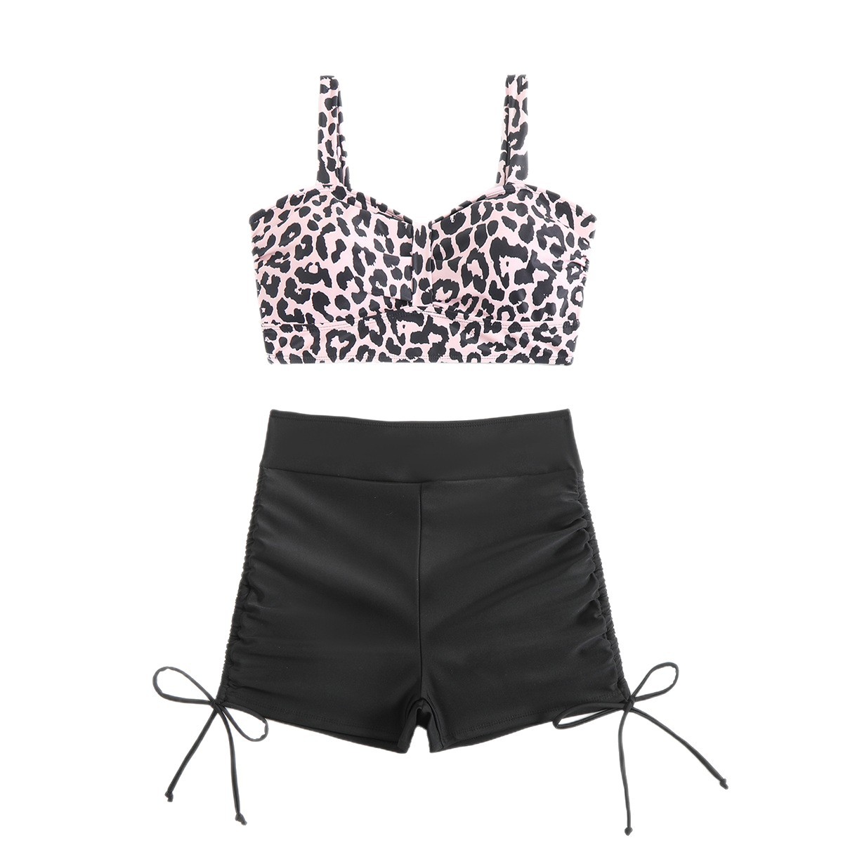 Women's Conservative Sporty Swimsuit 2025 European American New Style Printed Vest High Waisted Shorts Drawstring Cross Border Foreign Trade_ecoleips.com