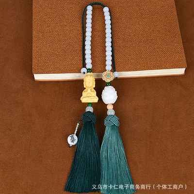 Car hanging | Supply of High-End Boxwood Small - peaceful-guanyin-double-tassel-green
