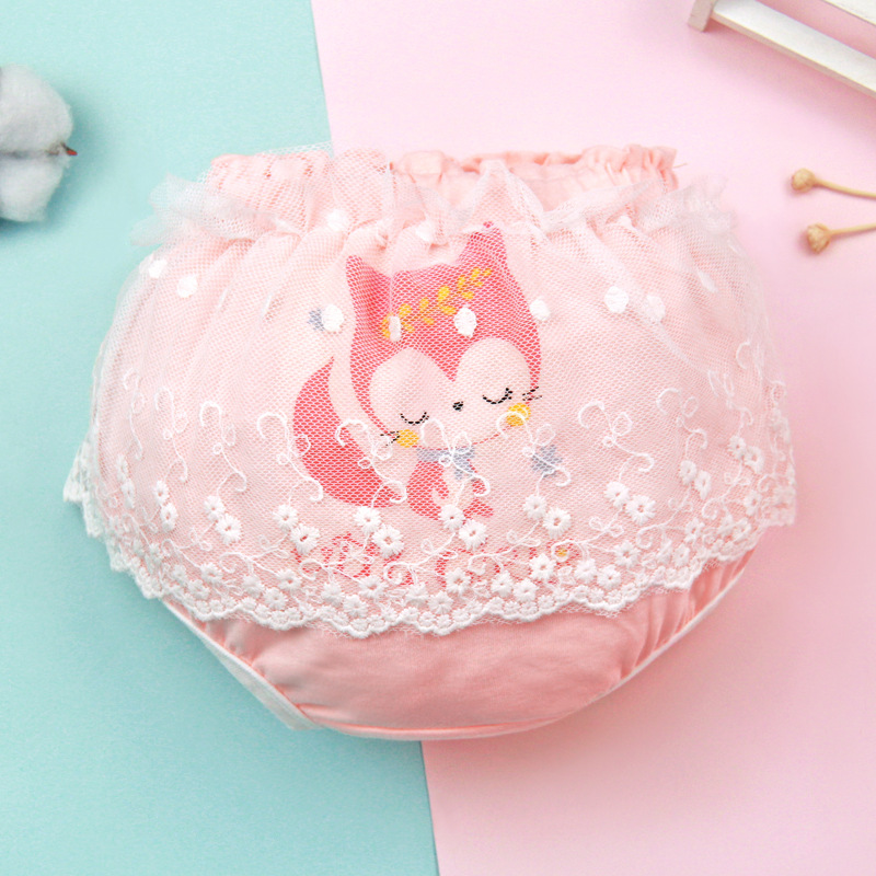 Ropa interior de niña calzoncillos de encaje de niña de algodón puro de verano 1 año de edad 2 niños pequeños 3 pantalones de pan P sin clip para bebés