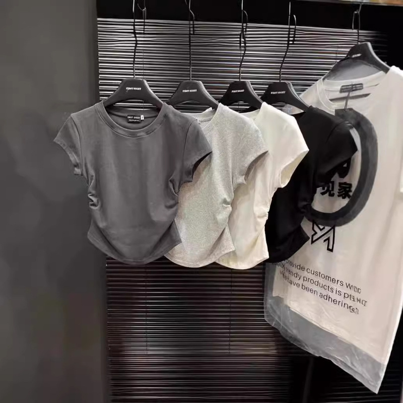 ホットガールピュアデューティウエスト Tシャツ半袖女性のための 2025 夏の新無地底プルオーバースリムショートトップ女性のための|undefined