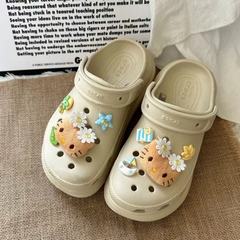 太陽花ハワイ黒皮猫洞靴ボタンdiy取り外し可能かわいいぬいぐるみ靴の表面装飾