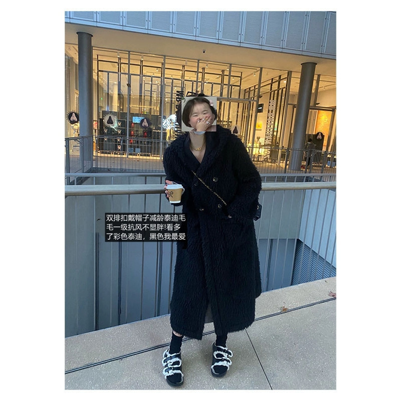 Black Teddy Bear Hooded Coat | Fur One Black Casual Long Women's Winter Coat Black Teddy Bear Hooded Coat | Fur One Black Casual Long Women's Winter Coat