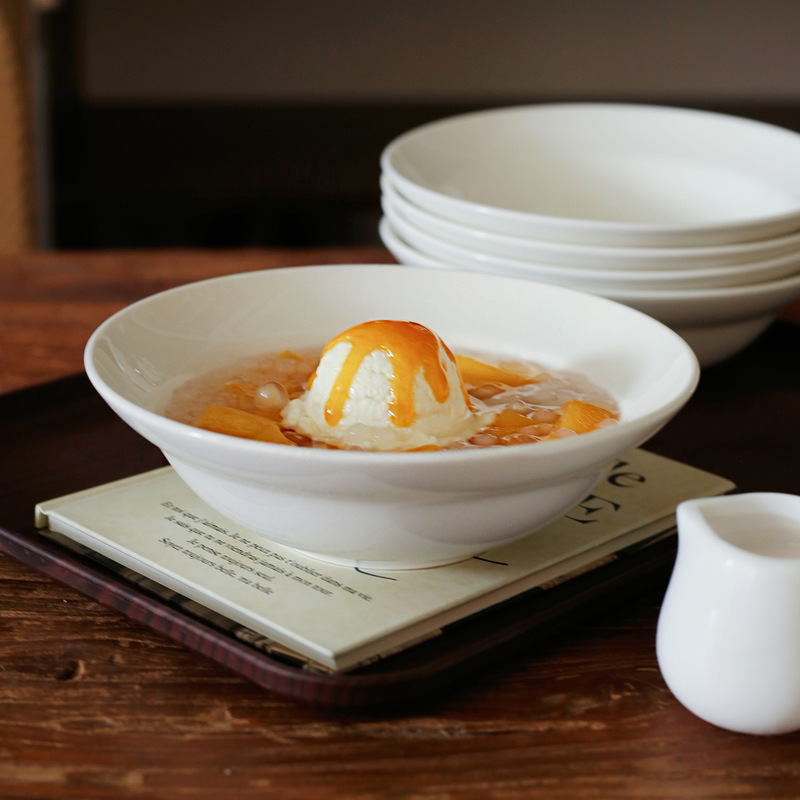 Straw Hat Bowl, Dessert Bowl, High-End Dehua White Porcelain Tableware, Underglaze Color Salad Bowl, Conical Bowl, Sugar Water Bowl, Oatmeal Bowl