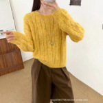 2025秋冬韩系温柔风简约花纱毛衣女宽松显瘦百搭圆领丝羊绒针织衫