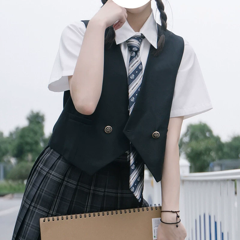 Оригинальный Униформа JK натуральный жилет базовый черный голубой весенне-осенний колледж японское короткое пальто женский жилет