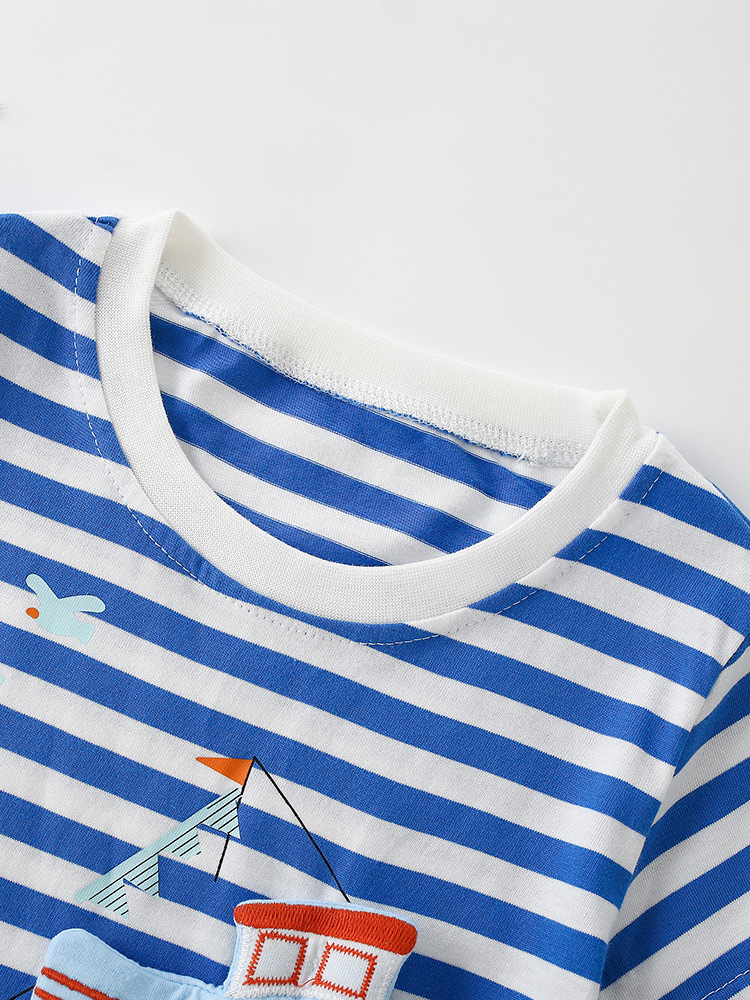 Malwee transfronterizo nueva camiseta de ropa para niños delgada absorción de sudor piel a rayas lindas camisas casuales para niños