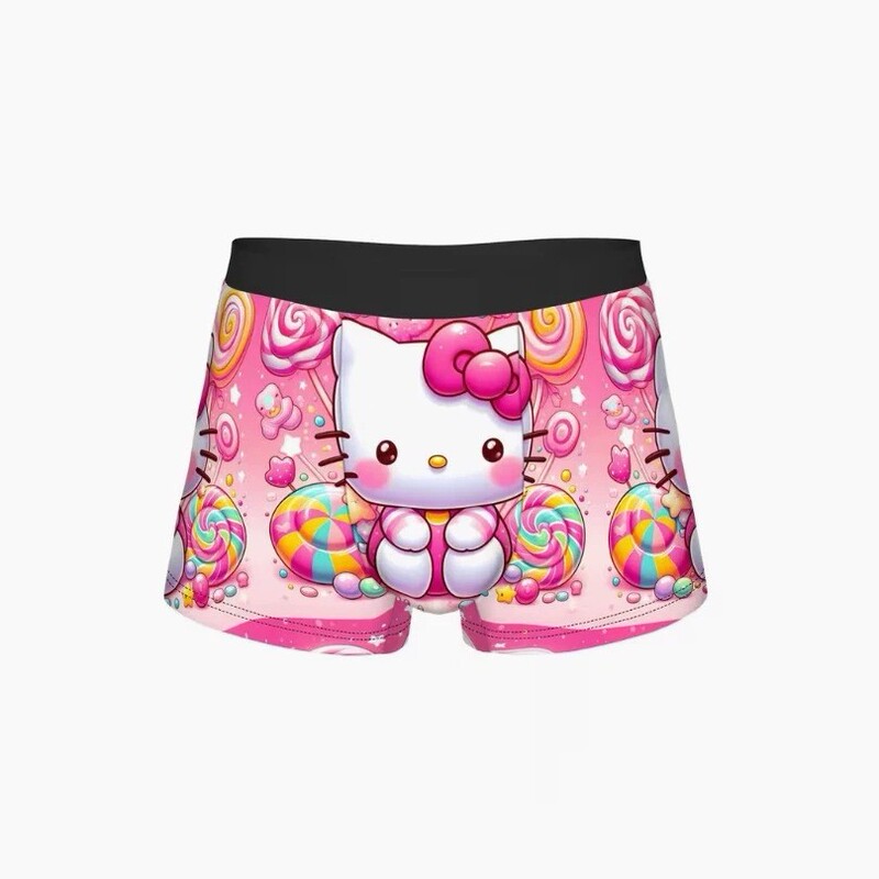 Sweet and cool girly style Hello Kitty pattern men's underwear, mid-waist, stretchy, comfortable, breathable boxer shorts for boys