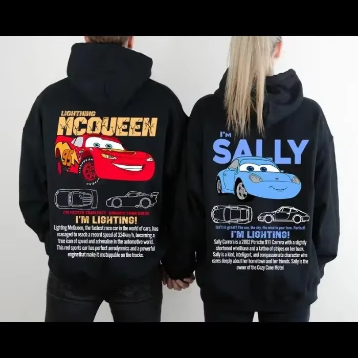 Couple Car Movie Hoodie Lightning Mcqueen Sally Carrera Car Hoodie Mcqueen and Sally Funny