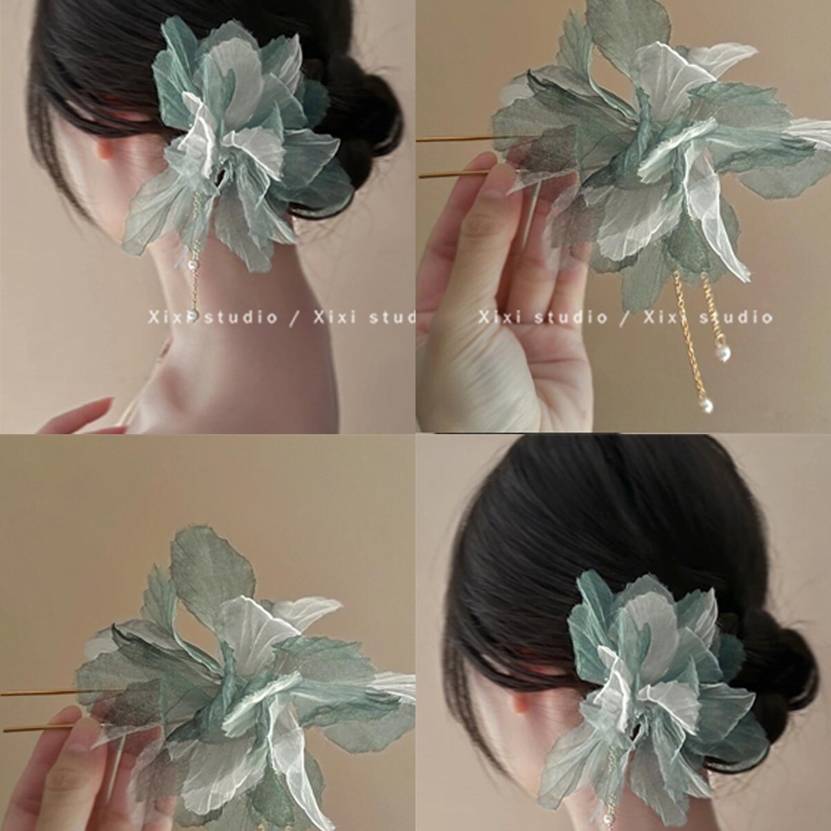 ¡La atmósfera es azul!¡Las flores, las frases, las pinzas! Cabezas dulces de cabello de tela de perlas para el cabello