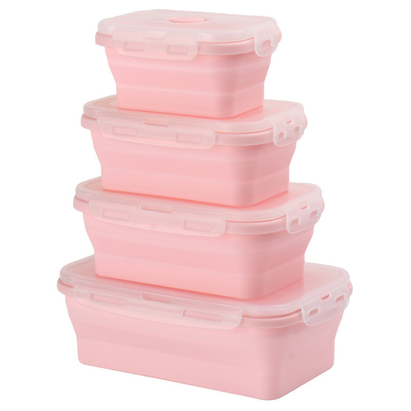 Caixa de almuerzo de silicona en stock, microondas plegables, caja de almuerzo de silicona, caja de almacenamiento de refrigerador, caja de preservación, tazón de silicona