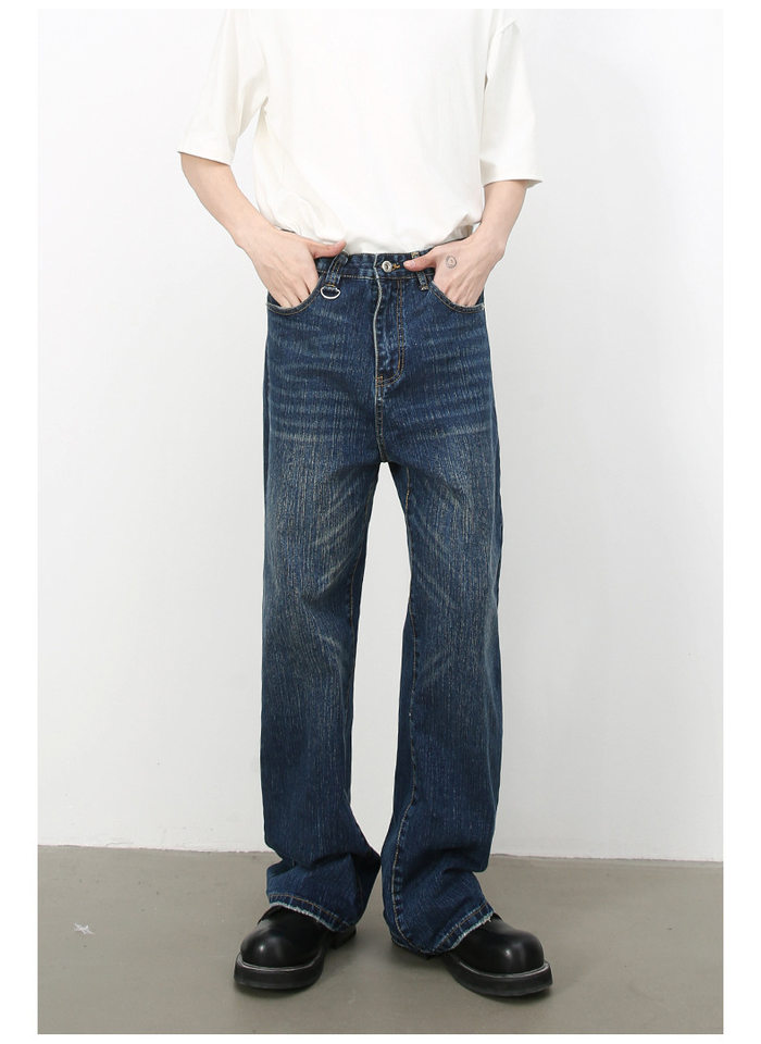 Quần jean nam ống rộng ống đứng phong cách Hàn, cạp vừa, denim cotton thoáng mát — Màu xanh lam, Đen xám chi tiết 18