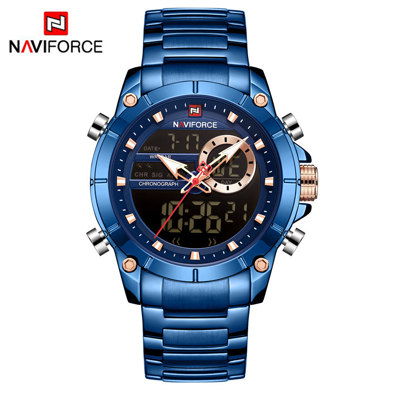 NAVIFORCE Lingxiang 9163 Stainless Steel Men's Sports Electronic Luminous Chronograph Watch Quartz Watch Men's Watch