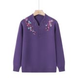 本命年妈妈秋冬装高档毛衫绣花立领中老年人女装喜婆婆针织打底衫，女装针织衫/毛衣，妃慕昵服饰