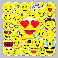 50張防水不重複可愛笑臉表情卡通兒童獎勵行李箱塗鴉貼紙機車車貼