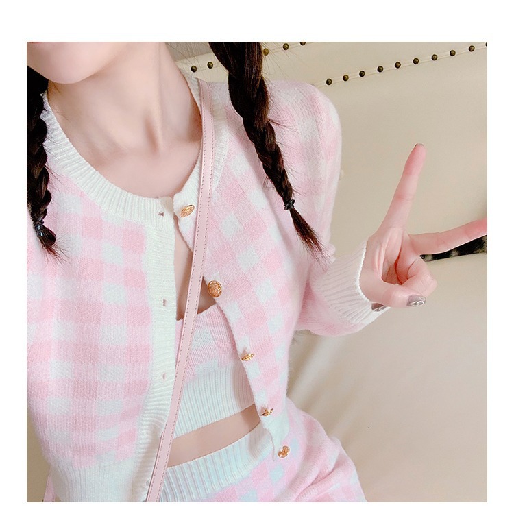 帮手主图-2020女秋冬装毛衣外套包臀裙三件套裙时尚甜美小清