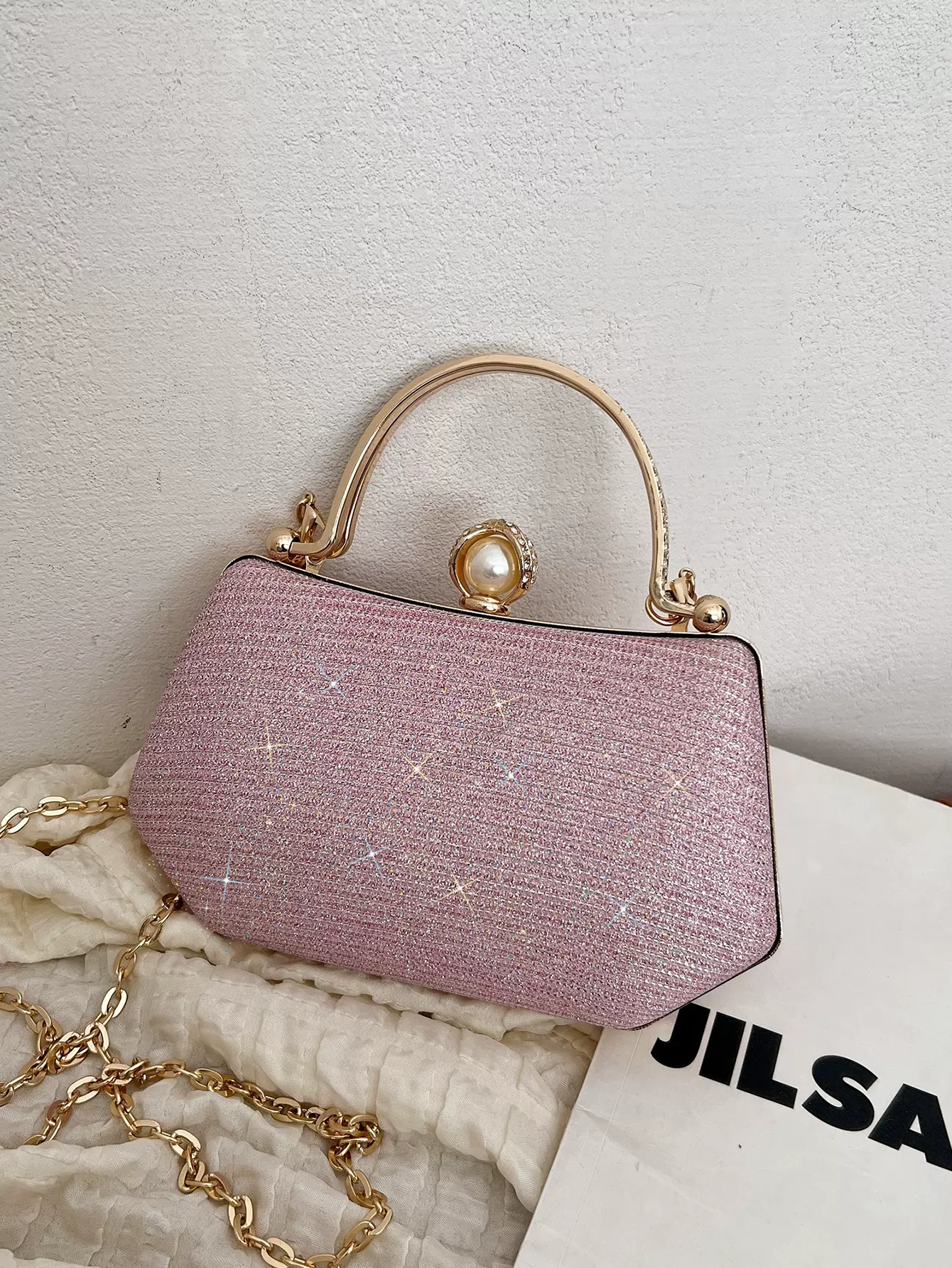 跨境欧美单肩包2025春新款时尚晚宴链条高级感女包独特手拎闪亮包