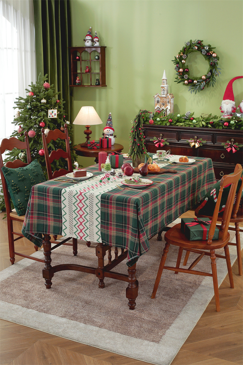 Runner a quadri patchwork per il commercio estero transfrontaliero, tovaglia da caffè con decorazioni natalizie, copritavolo da pranzo,_voghion.com