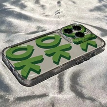 三个绿色OK适用于苹果12mini手机壳iPhone14新款13mini个性xr软78