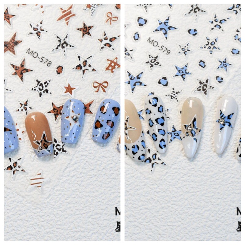 New Leopard Print Five-Pointed Star Thin and Flexible Nail Stickers Sweet Cool Spicy Girl Y2K Star Millennium Style DIY Nail Stickers with Adhesive Backing