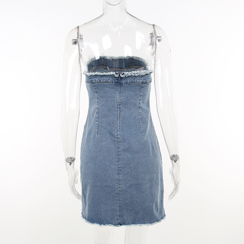 Women's Denim Dress Sexy Strapless Backless Sleeveless Solid Color Short Mini Dress Nightclub display picture 8