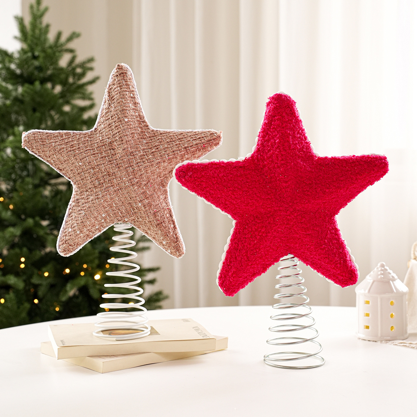 Tela transfronteriza árbol de navidad estrella estrella estrella estrella estrella decoración de la escena de Navidad props