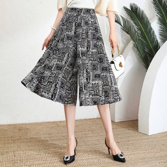 Women's Culottes 2023 New Fashion plus size Women's Wide Leg Pants Middle-aged and Old Mother's Long Capri Pants