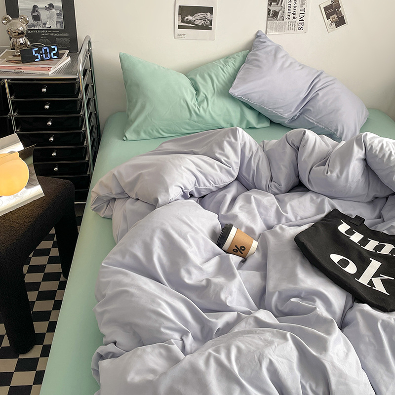 2024 nueva serie de cuatro piezas de mezcla y combinación de color sólido de algodón lavado de peso alto