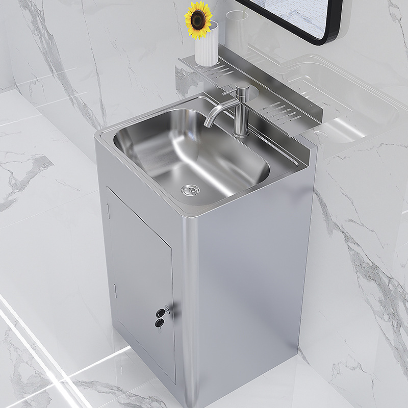 304 Stainless Steel Outdoor Integrated Floor-Standing Washbasin Pedestal Basin Wash Basin Hospital Workshop Sink Washstand