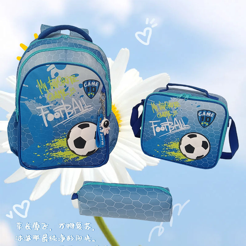 Nuevo bolso escolar para estudiantes de fútbol, bolso de tres piezas de gran capacidad para niños y niñas, deporte ligero
