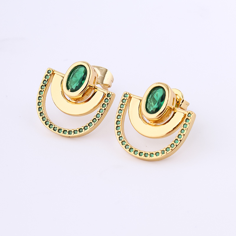 Boucles d'oreilles polyvalentes haut de gamme de niche pour femmes, nouvelles boucles d'oreilles à tige semi-rondes creuses micro-incrustées de zircons, haute rétention de couleur_voghion.com