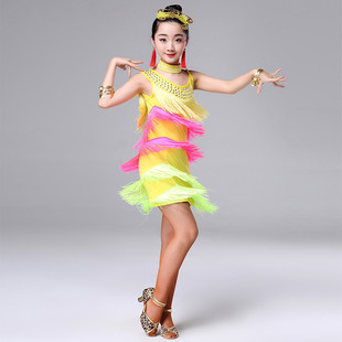 Children's Latin Dance 2025 New Girls Three-Color Tassel Dress Latin Dance Cha Cha Training Competition Performance Clothing