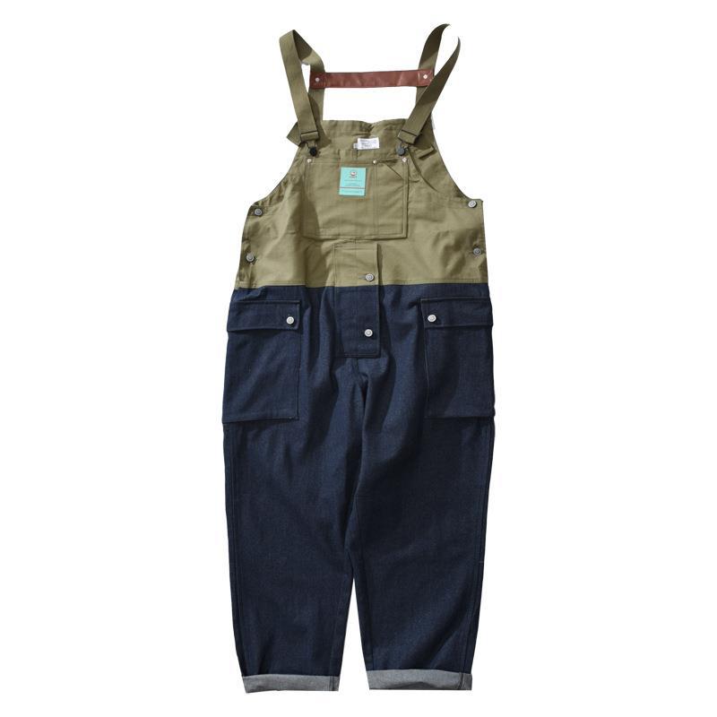 boy Color Block Workwear Jumpsuit Men's Style Suspender European And American Trendy Brand Overalls Dad Pants Denim Trousers_voghion.com