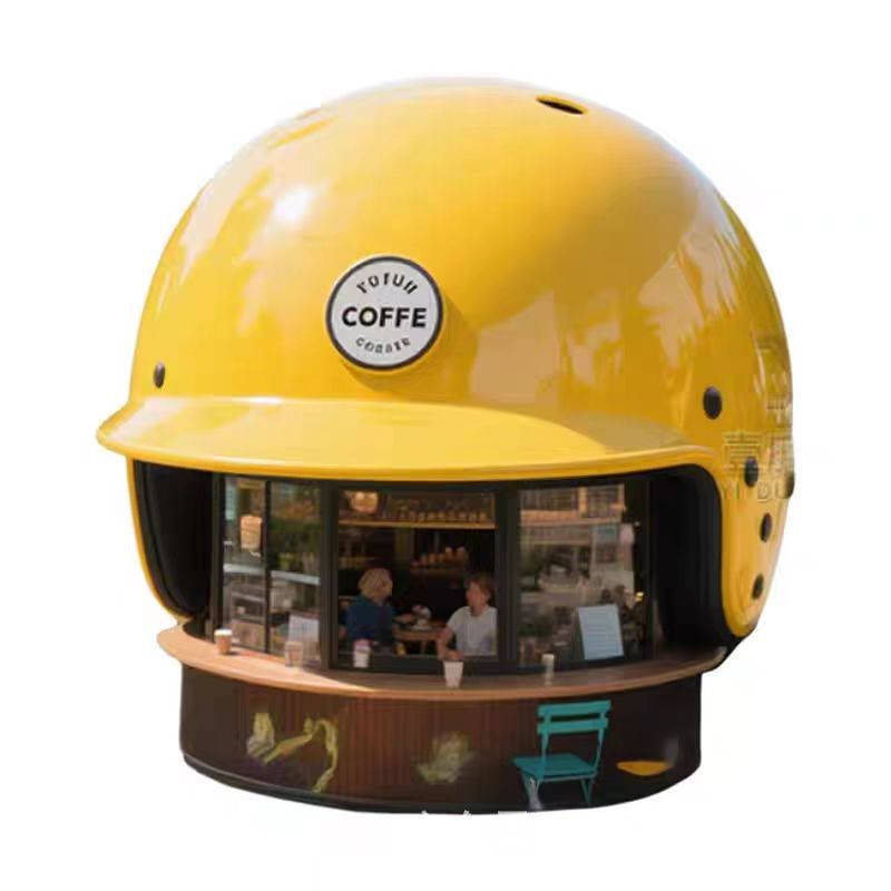 大型グラスファイバーヘルメット彫刻インターネット有名人コーヒーショップ屋外景勝商業街ミルクティースタンドダイニングバーディスプレイ|undefined