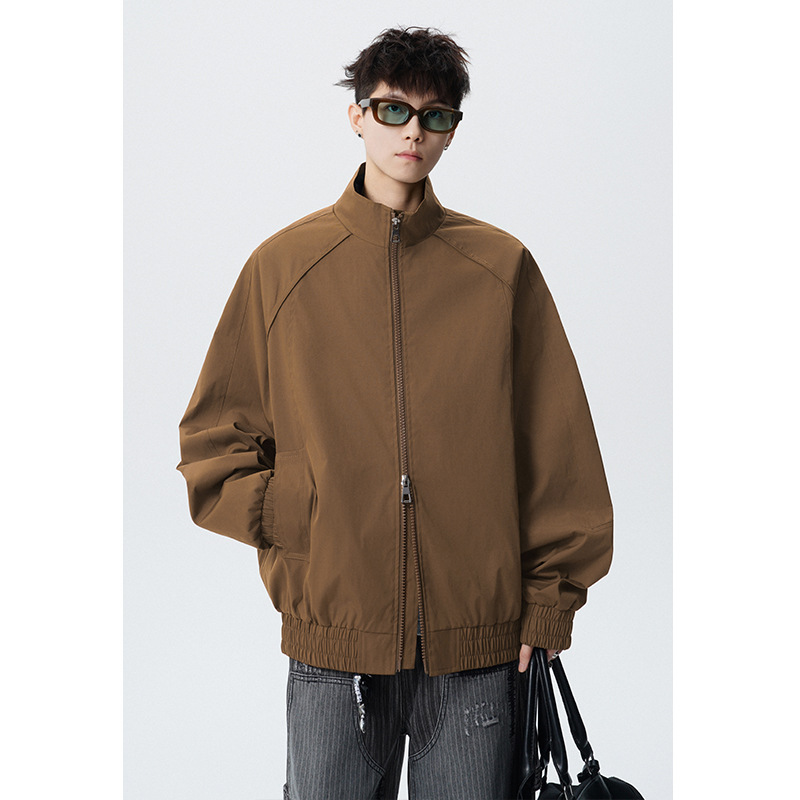 American-style double-zipper stand-up collar flight jacket for men, new spring/autumn loose casual stylish baseball motorcycle jacket American-style double-zipper stand-up collar flight jacket for men, new spring/autumn loose casual stylish baseball motorcycle jacket