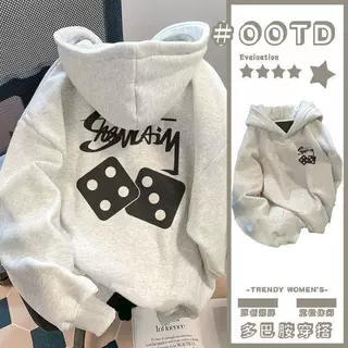 美式新款连帽卫衣女美拉德宽松加绒上衣潮