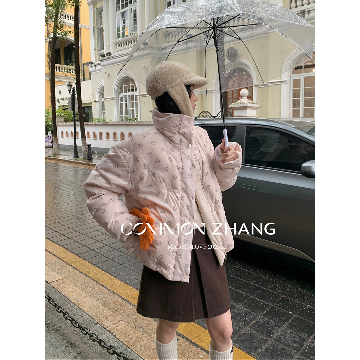 CZ ZHANG冬90白鸭绒立领轻盈防风保暖羽绒服女减龄印花外套B48175