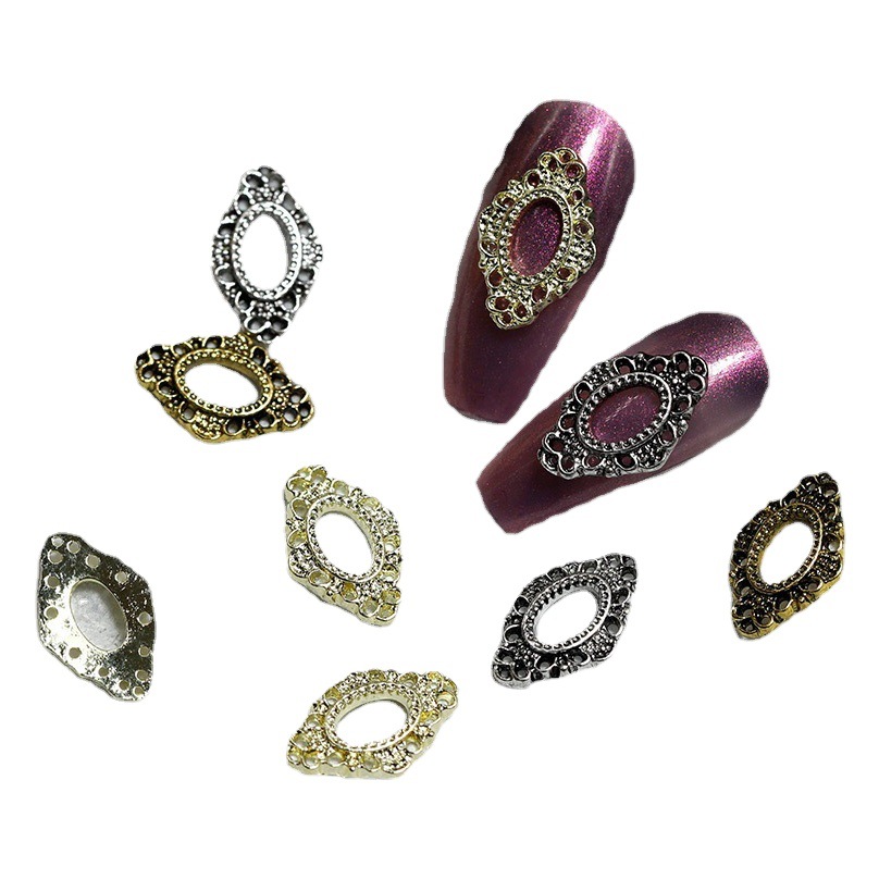 Cross-border explosions retro distressed photo frame alloy nail ornaments Japanese and Korean style exquisite hollow DIY nail ornaments