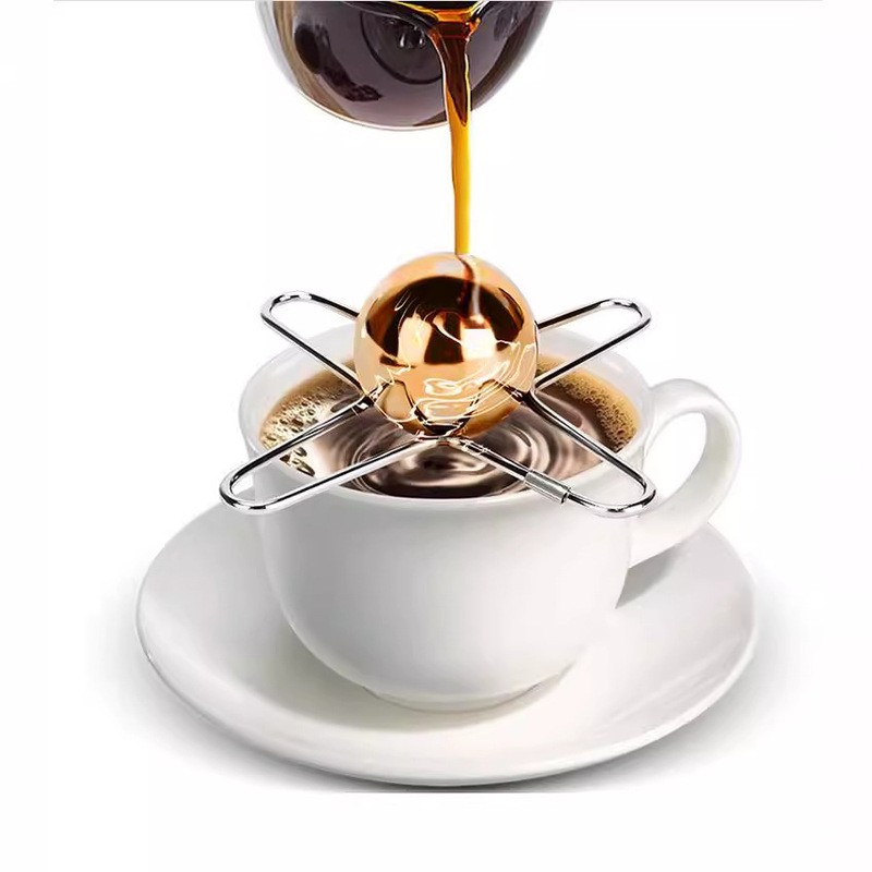 Stainless steel bracket round spherical coffee drink cooling tool reusable frozen coffee ice hockey Stainless steel bracket round spherical coffee drink cooling tool reusable frozen coffee ice hockey