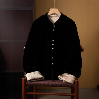 双面穿100桑蚕丝底布丝绒90鹅绒羽绒服撞色挽袖立领真丝外套