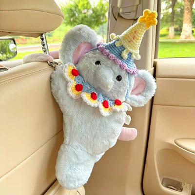 Cute little elephant car tissue box, seat back hanging tissue box, plush toy hanging bag, car tissue box (Car tissue box/set) - blue-ice-cream-design-little-elephant-tissue-box